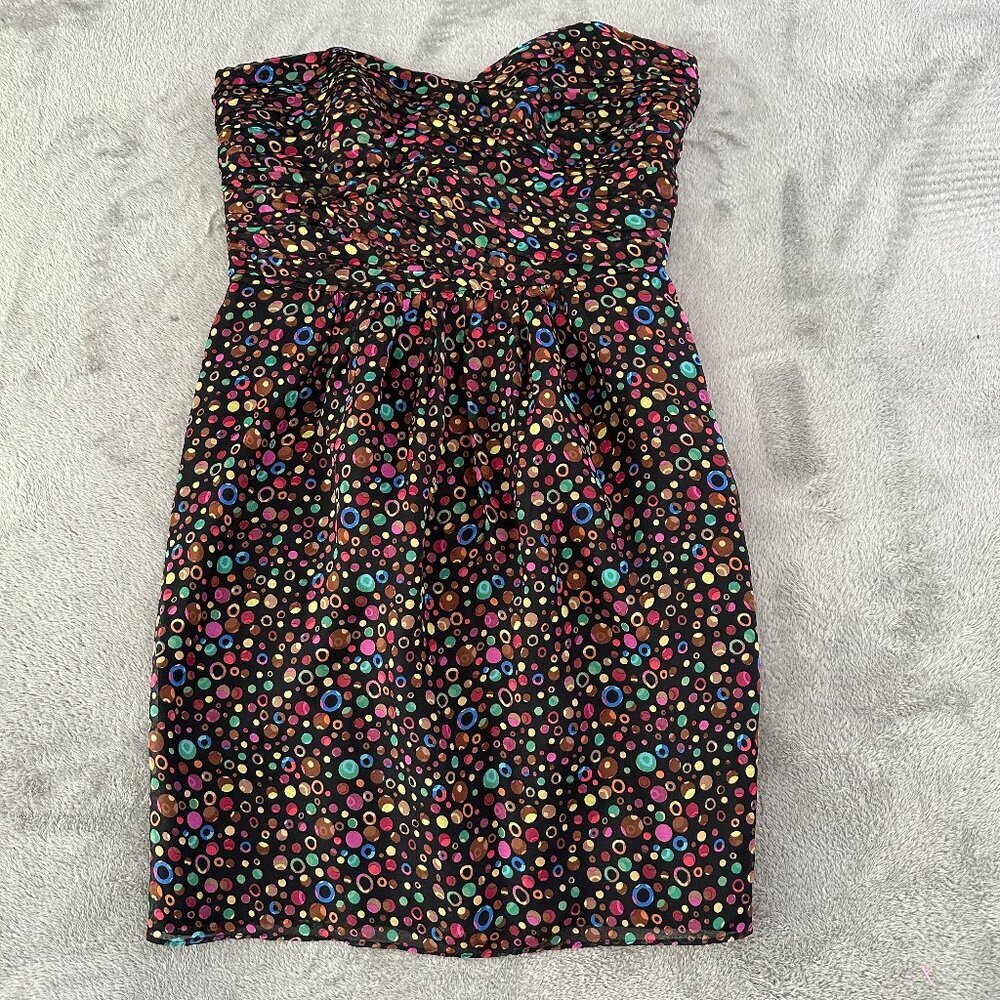 NWT Shoshanna 100% Silk Strapless Draped Front Mini Dress Women's 6 Polka Dot